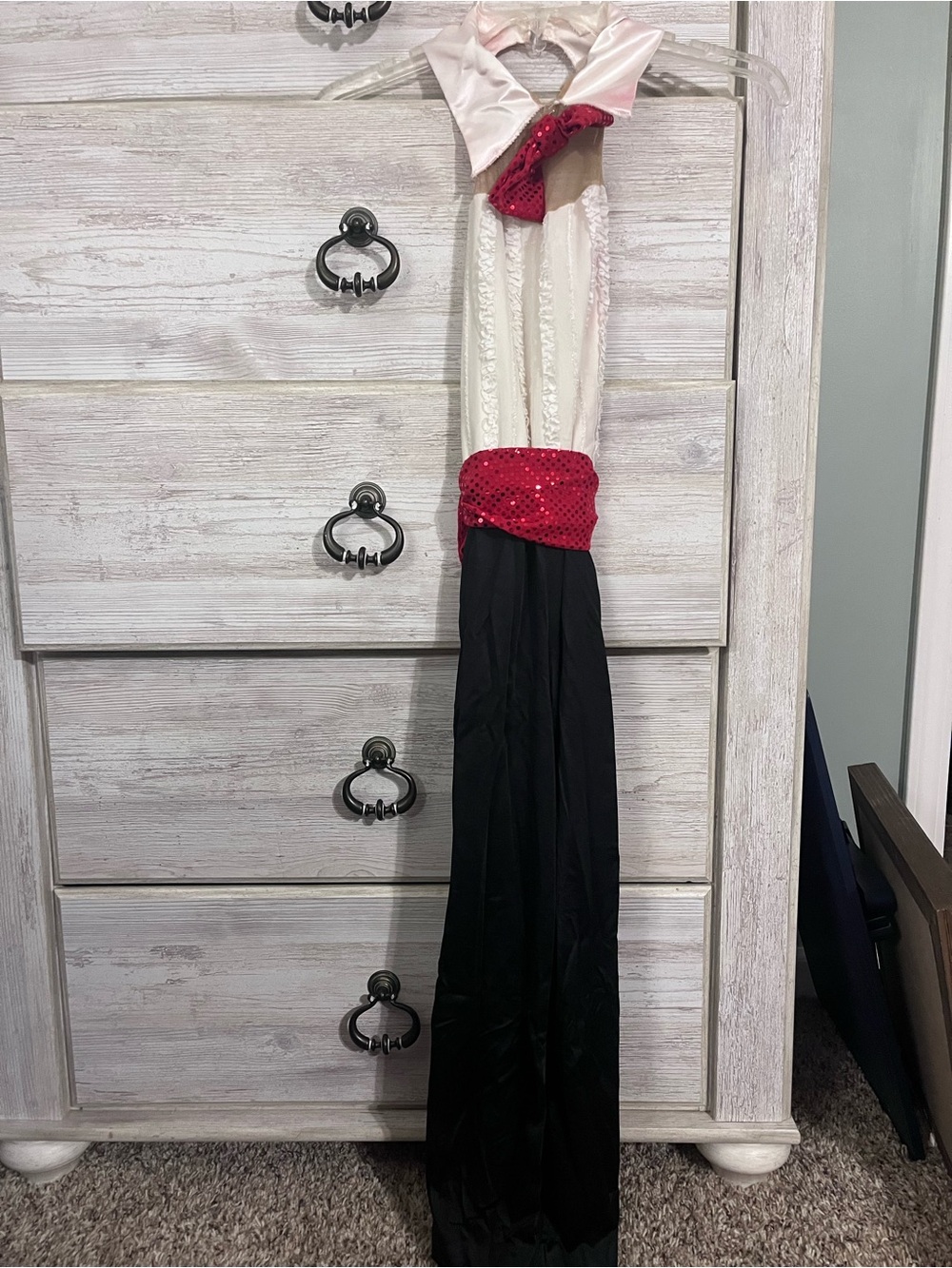 Jazz pant suit dance outfit with Red Sequin Bow
